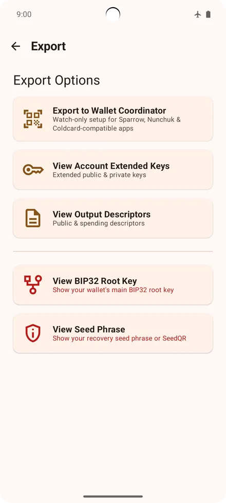 Export keys, descriptors, and SP scan keys