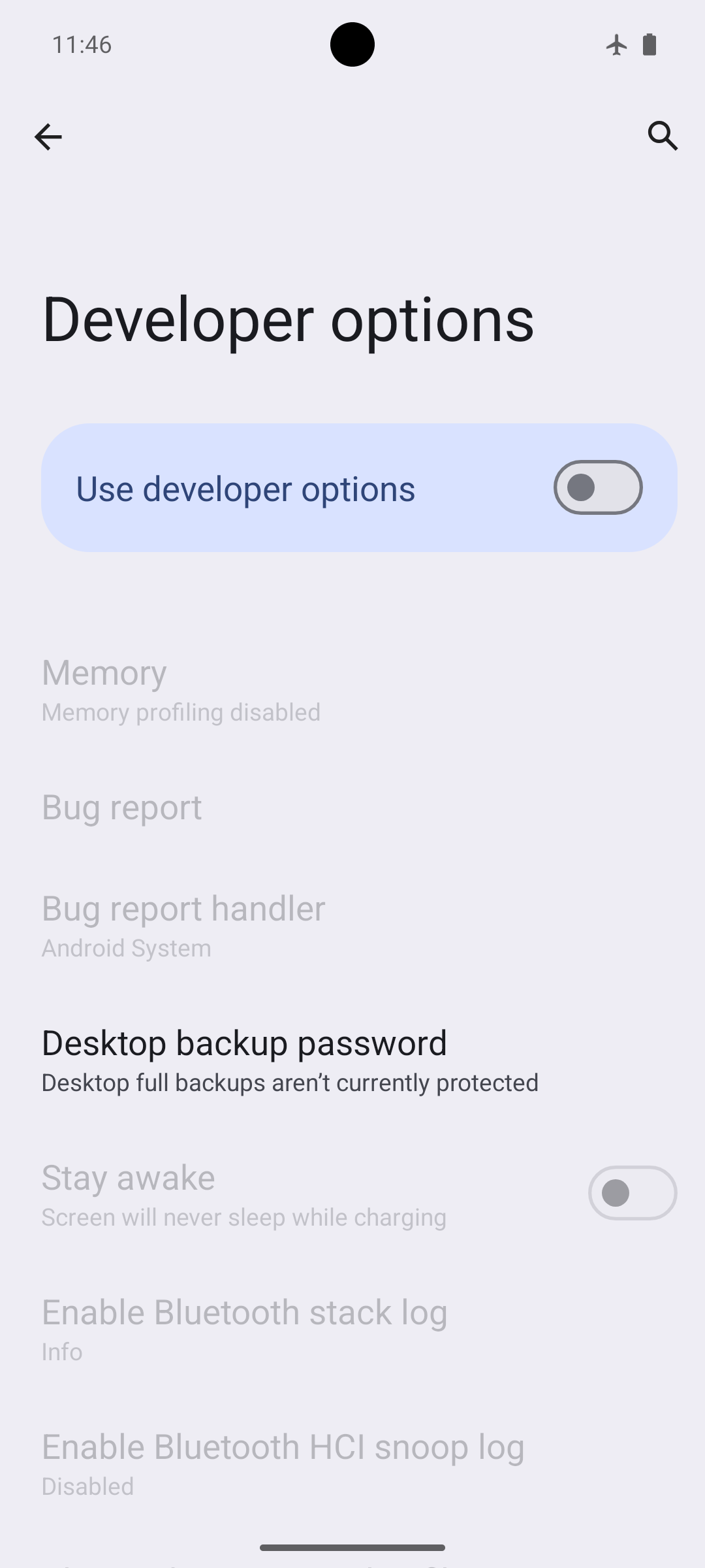 Developer options disabled